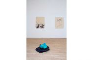 Installation View, Untitled, 2014, lava, plaster and acrylic, 40x58x52cm in the background: Works by Philipp Rößle